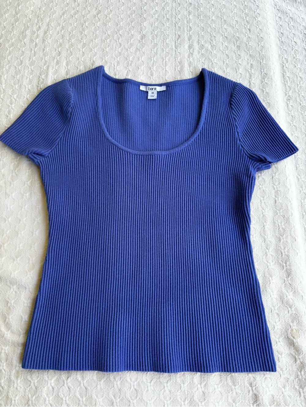 bobi Scoop Neck Ribbed Short Sleeve Top in Cobalt Blue Y2K